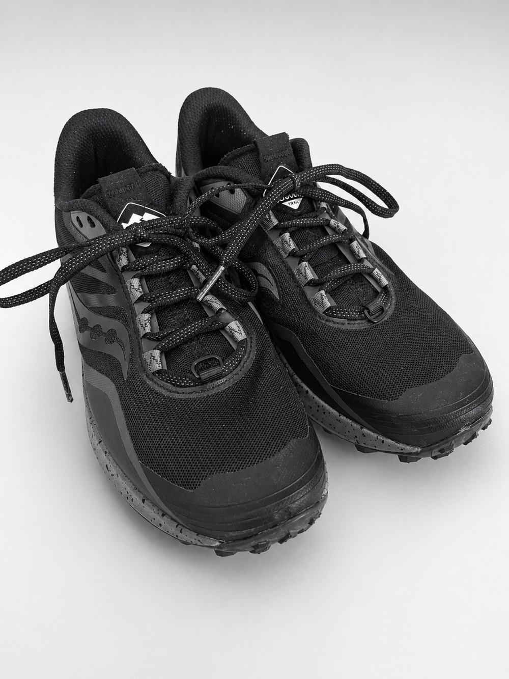 SAUCONY Trail Running Shoes Black Mesh Lace Up Hiking Sneakers